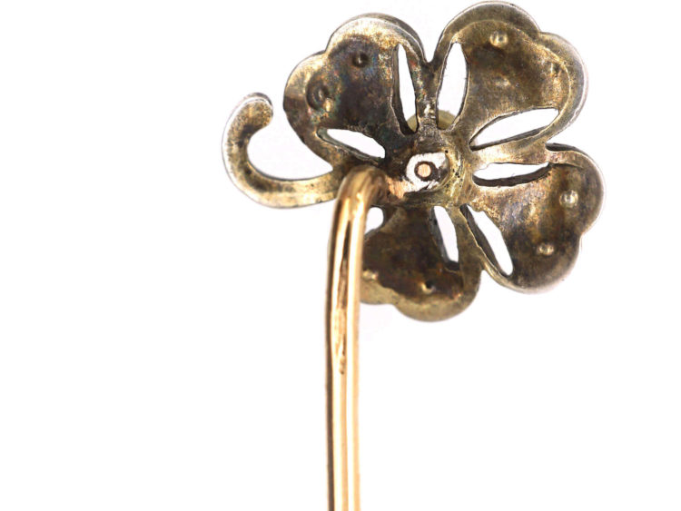 Edwardian Silver & Natural Split Pearl Shamrock Tie Pin