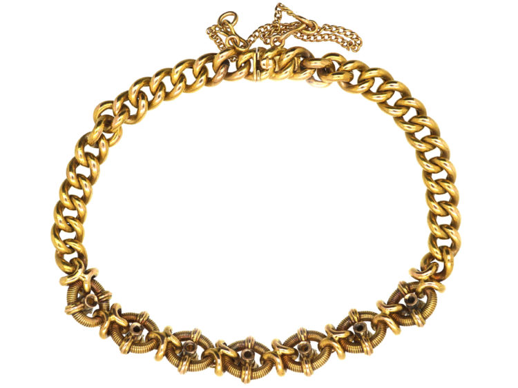 Edwardian 15ct Gold Cabochon Sapphire & Natural Pearl Bracelet