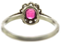 Edwardian 18ct White Gold & Platinum, Pink Sapphire & Rose Diamond Cluster Diamond Ring with Rose Diamond Shoulders