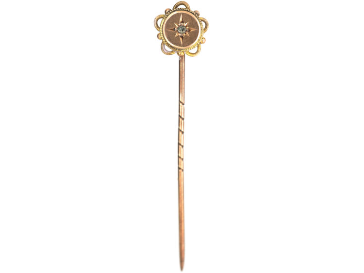Victorian 9ct Gold & Rose Diamond Round Tie Pin