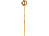 Edwardian Coral & Natural Split Pearl Round Tie Pin