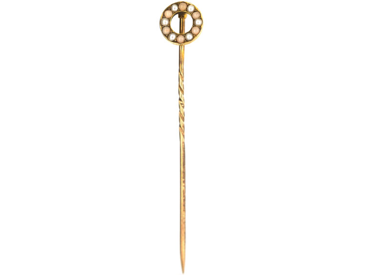 Edwardian Coral & Natural Split Pearl Round Tie Pin