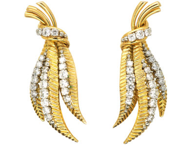 18ct Gold & Diamond Leaf Earrings