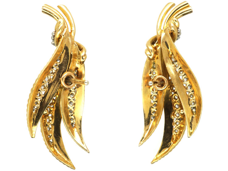 18ct Gold & Diamond Leaf Earrings