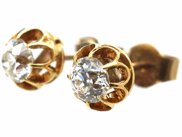 Edwardian 18ct Gold Diamond Solitaire Earrings