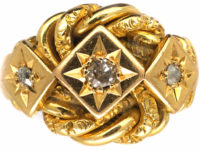 Edwardian 18ct Gold Lover's Knot Ring set with Three Diamonds