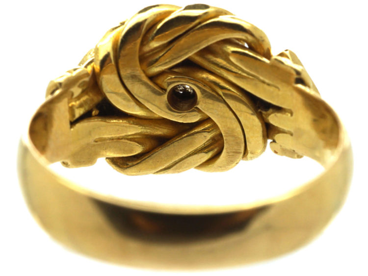 Edwardian 18ct Gold Lover's Knot Ring set with Three Diamonds
