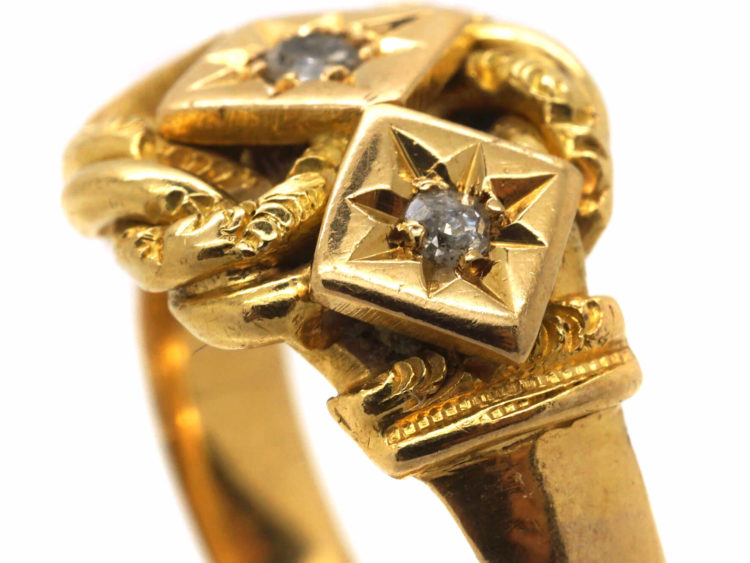 Edwardian 18ct Gold Lover's Knot Ring set with Three Diamonds