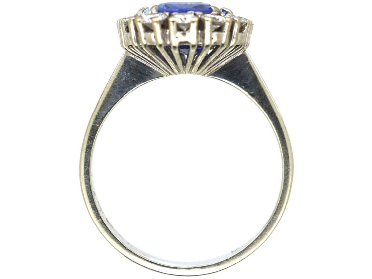 14ct White Gold Large Natural Ceylon Sapphire & Diamond Cluster Ring