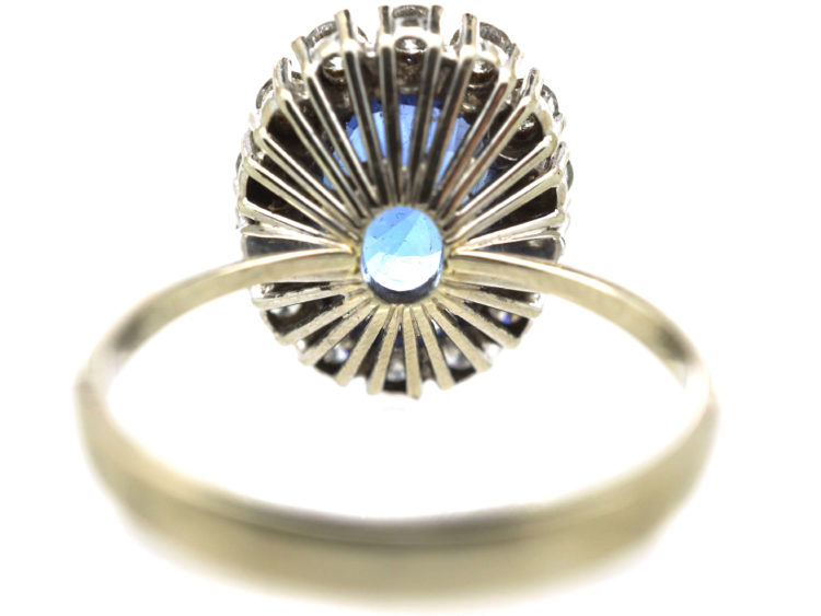 14ct White Gold Large Natural Ceylon Sapphire & Diamond Cluster Ring