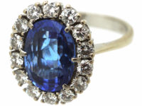 14ct White Gold Large Natural Ceylon Sapphire & Diamond Cluster Ring