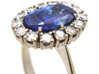 14ct White Gold Large Natural Ceylon Sapphire & Diamond Cluster Ring