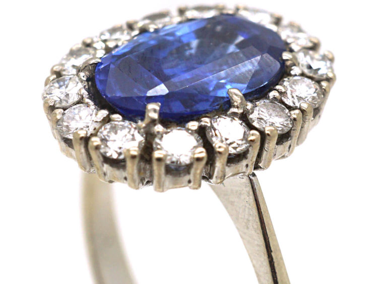 14ct White Gold Large Natural Ceylon Sapphire & Diamond Cluster Ring