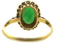Art Deco 18ct Gold & Platinum, Jade & Diamond Oval Cluster Ring