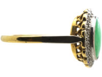 Art Deco 18ct Gold & Platinum, Jade & Diamond Oval Cluster Ring