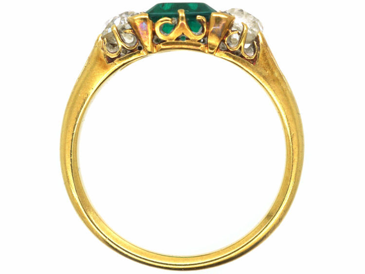 Victorian 18ct Gold Emerald & Diamond Three Stone Ring