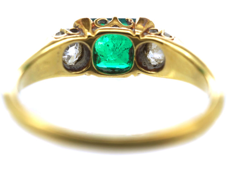 Victorian 18ct Gold Emerald & Diamond Three Stone Ring