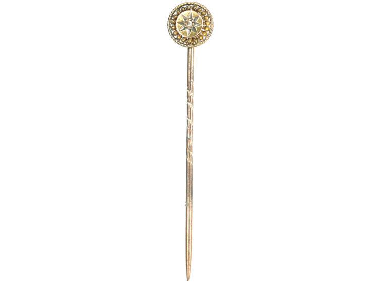 Victorian 15ct Gold Round Tie Pin set with a Rose Diamond