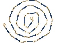 French Belle Epoque 18ct Gold, Blue & White Enamel & Natural Pearls Chain