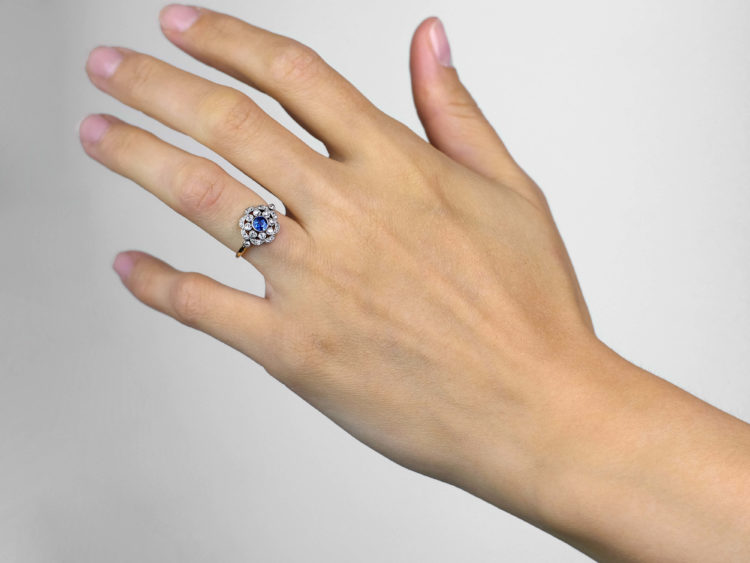 Edwardian 18ct Gold & Platinum, Sapphire & Diamond Cluster Ring