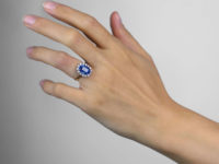 14ct White Gold Large Natural Ceylon Sapphire & Diamond Cluster Ring