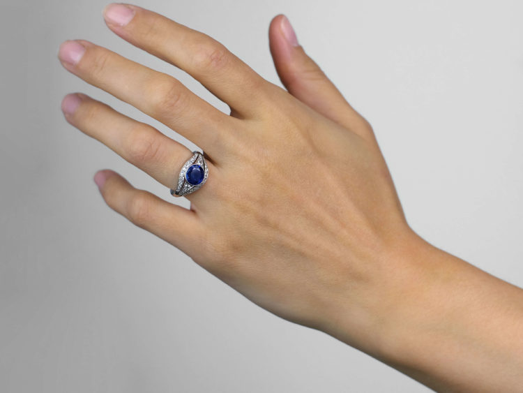 French Art Deco Platinum, Burma Sapphire & Diamond Ring