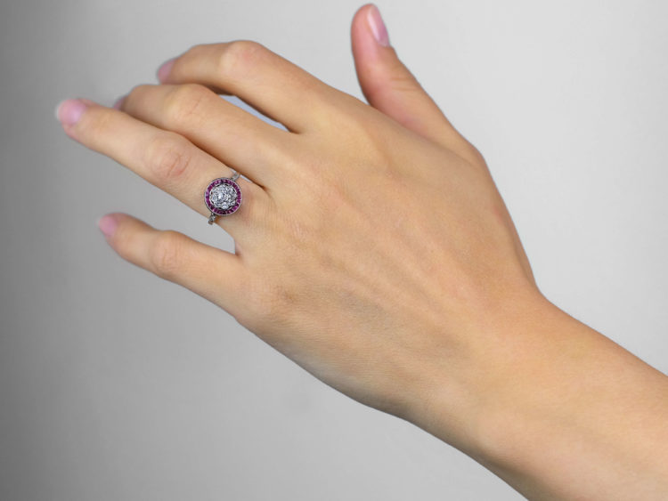 Art Deco Platinum, Ruby & Diamond Target Ring