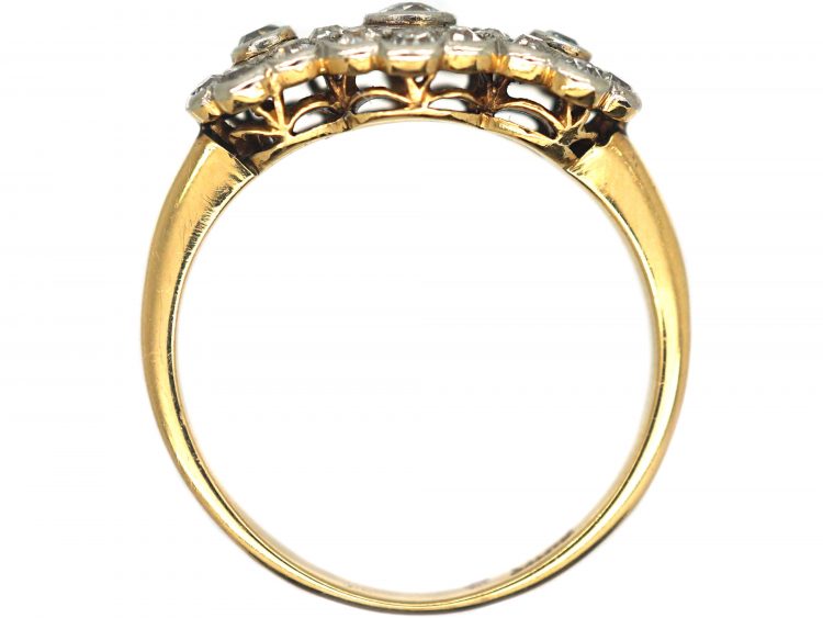 Edwardian 18ct Gold, Platinum & Diamond Triple Cluster Ring