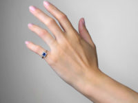 Art Deco Platinum Sapphire & Diamond Square Ring
