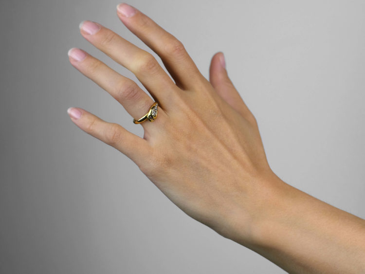 Victorian 18ct Gold Snake Ring set with Diamonds with Ruby Eyes