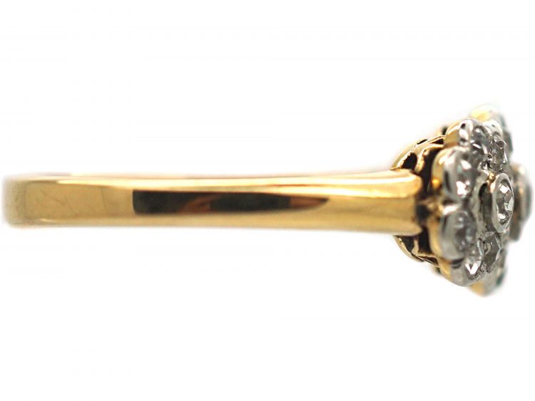 Edwardian 18ct Gold, Platinum & Diamond Triple Cluster Ring