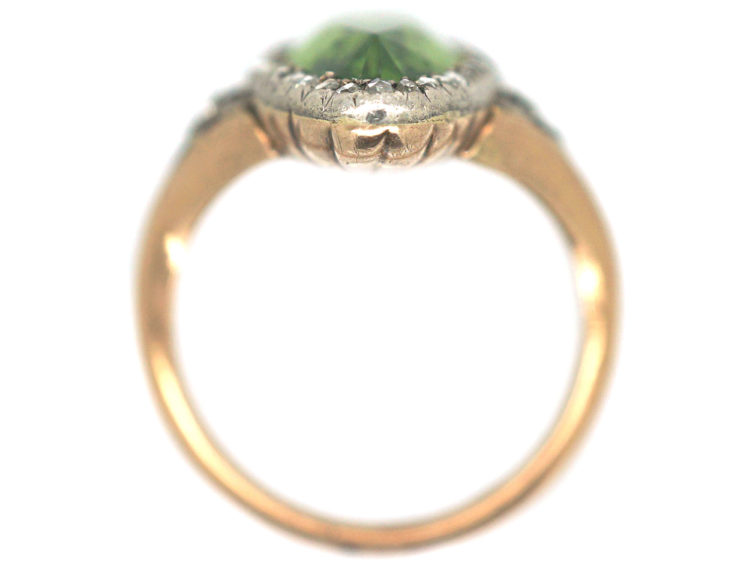 French Belle Epoque 18ct Gold, Peridot & Rose Diamond Marquise Ring