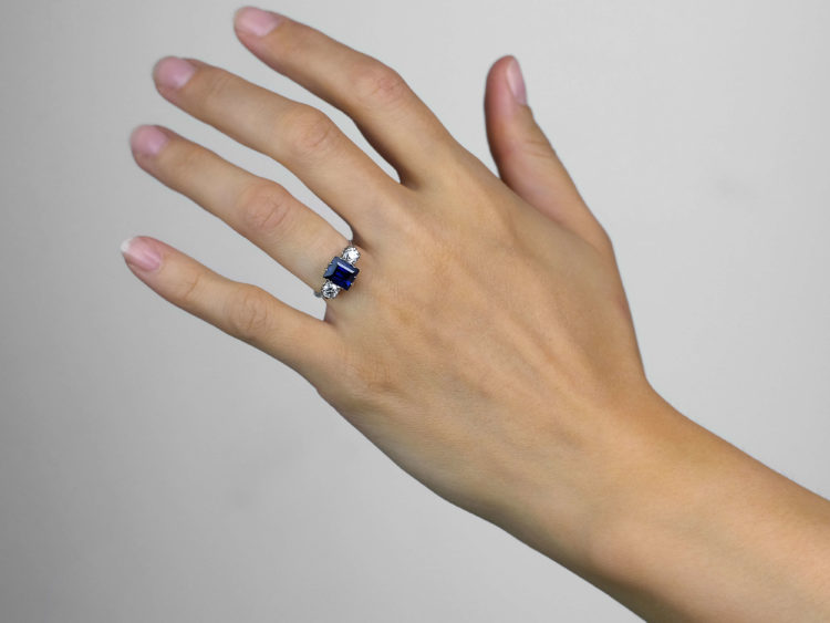Art Deco Platinum, Sapphire & Diamond Three Stone Ring