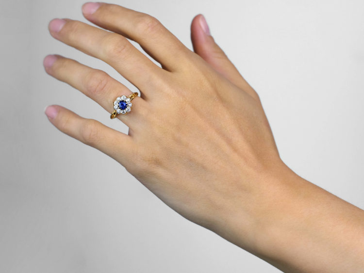 Edwardian 18ct Gold Sapphire & Diamond Cluster Ring