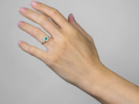 Edwardian 18ct Gold, Emerald & Diamond Cluster Ring with a Diamond on each Shoulder
