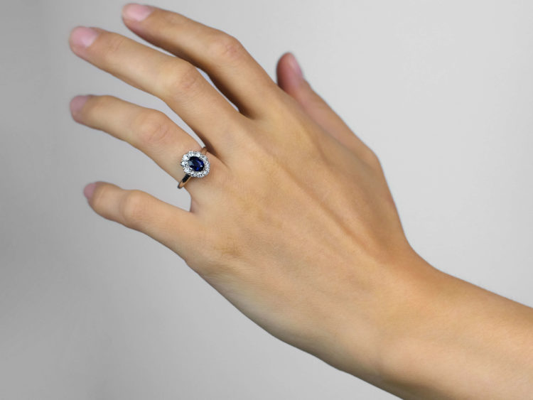 18ct White Gold & Platinum, Sapphire & Diamond Oval Cluster Ring