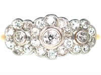 Edwardian 18ct Gold, Platinum & Diamond Triple Cluster Ring