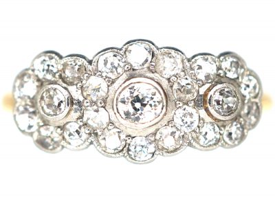 Edwardian 18ct Gold, Platinum & Diamond Triple Cluster Ring