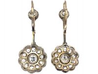 Art Deco 14ct White & Yellow Gold & Diamond Drop Cluster Earrings