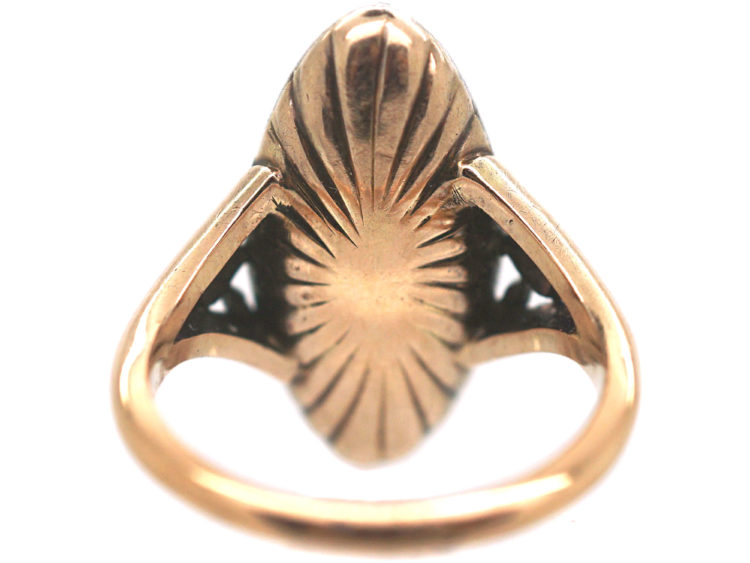 French Belle Epoque 18ct Gold, Peridot & Rose Diamond Marquise Ring