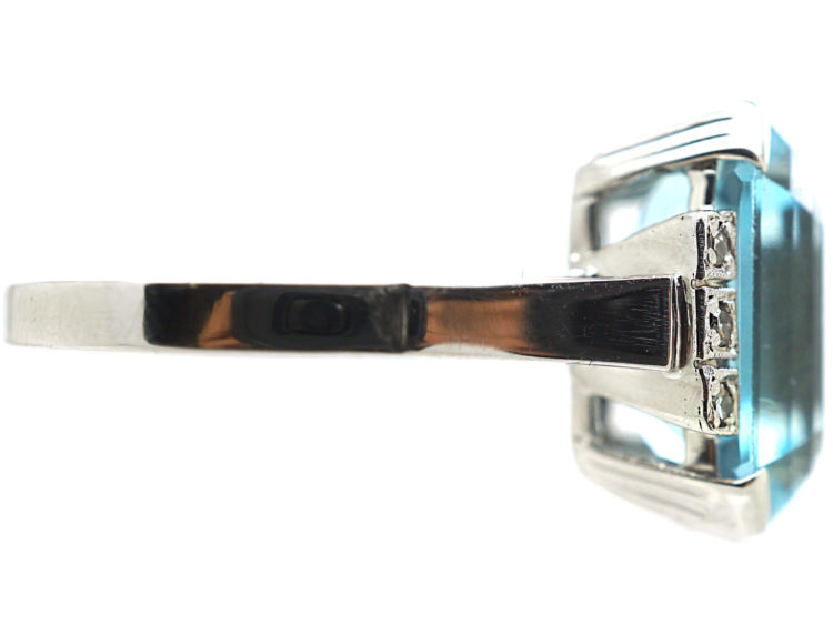 Art Deco 14ct White Gold, Aquamarine & Diamond Ring