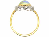Edwardian 18ct Gold, Diamond & Opal Heart Shaped Ring