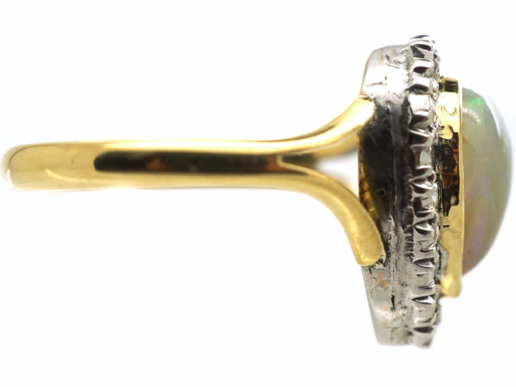 Edwardian 18ct Gold, Diamond & Opal Heart Shaped Ring