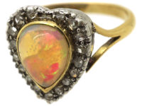 Edwardian 18ct Gold, Diamond & Opal Heart Shaped Ring