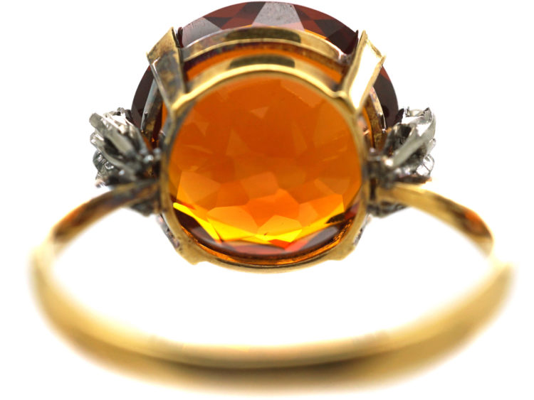 Retro 18ct Gold Diamond & Madeira Citrine Ring