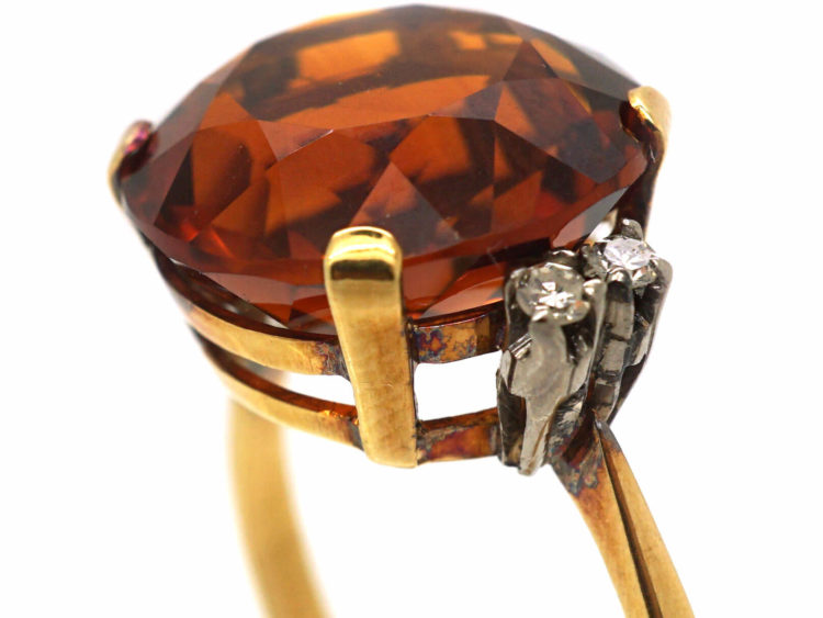 Retro 18ct Gold Diamond & Madeira Citrine Ring