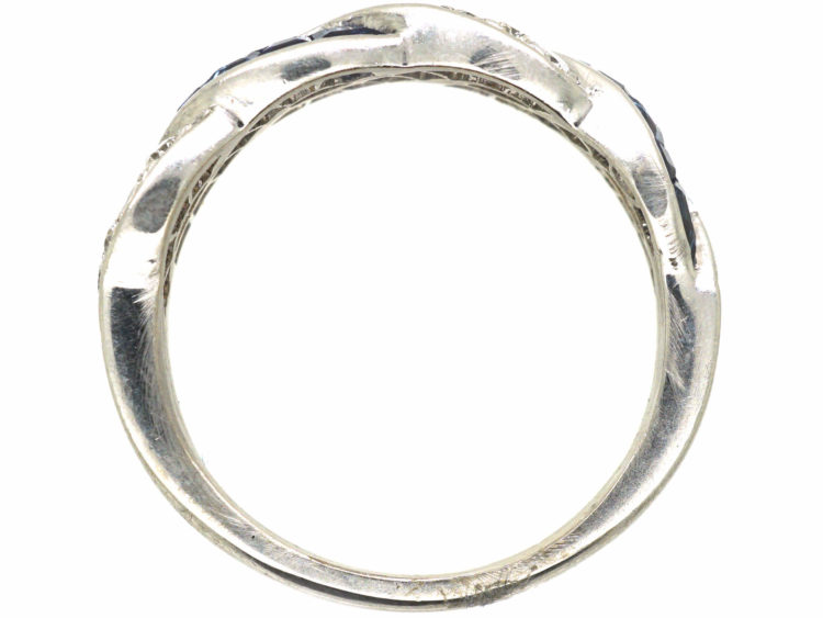 Art Deco 18ct White Gold, Sapphire & Diamond Interwoven Ribbon Design Ring