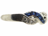 Art Deco 18ct White Gold, Sapphire & Diamond Interwoven Ribbon Design Ring