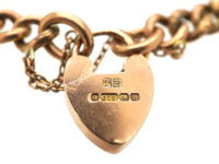 Edwardian 9ct Rose Gold Three Hearts Curb Bracelet with Locket