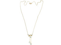 Edwardian 15ct Gold Double Drop Aquamarine & Natural Split Pearl Necklace